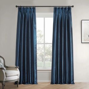 Set of 8 Navy Blue Pinch Pleat Curtains Peri brand Faux Silk